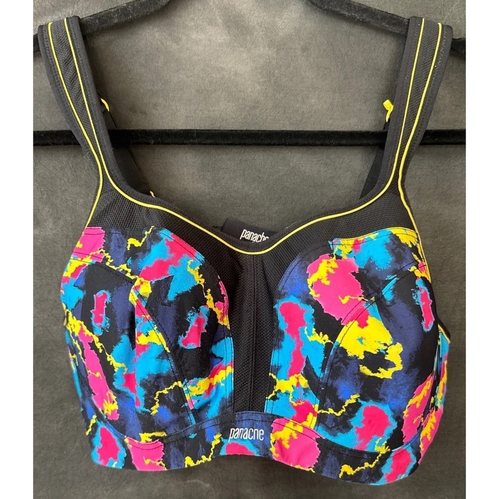 Panache Sport Bra 36E Black Abstract Print Underwired High Impact Gym Workout